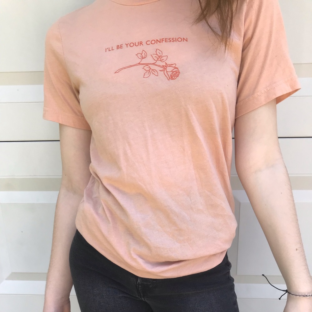 Peach color short sleeved Always Again top